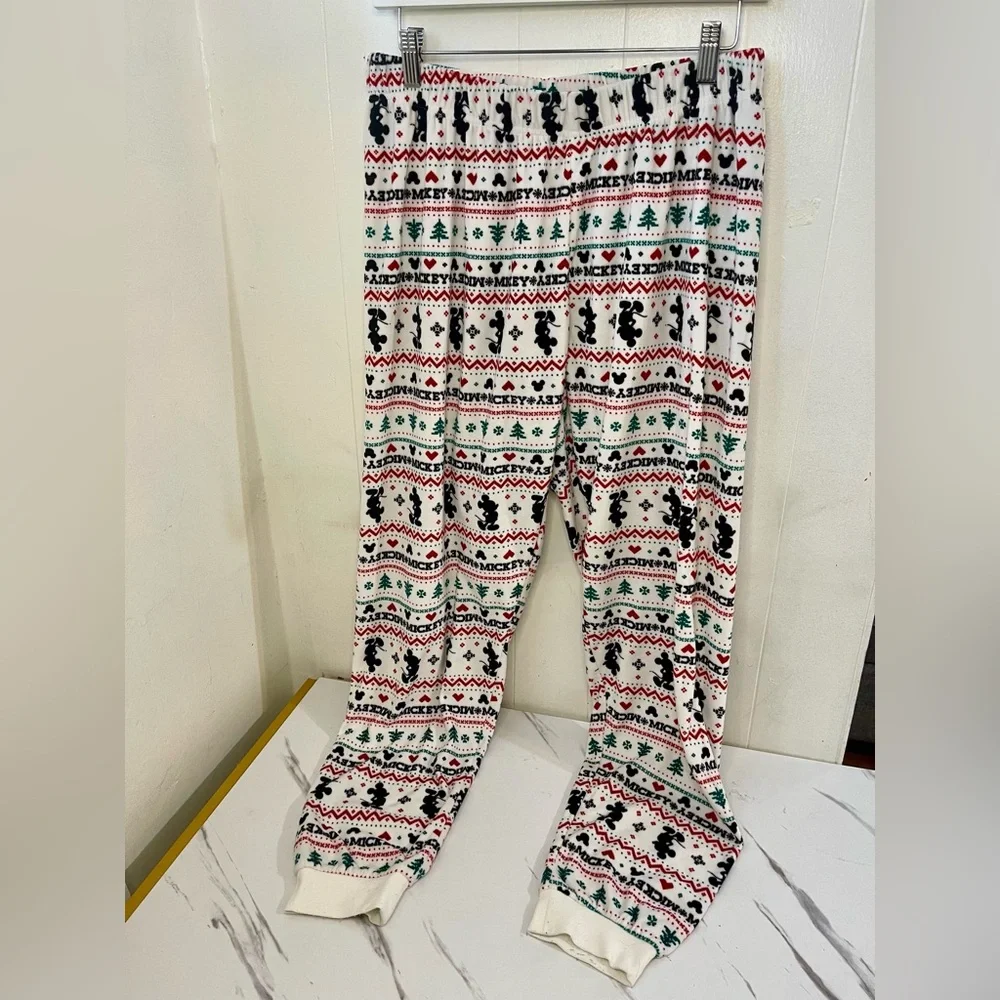 Disney Women's White Red Green Black Mickey Christmas Pajama Set - Picture 3 of 9